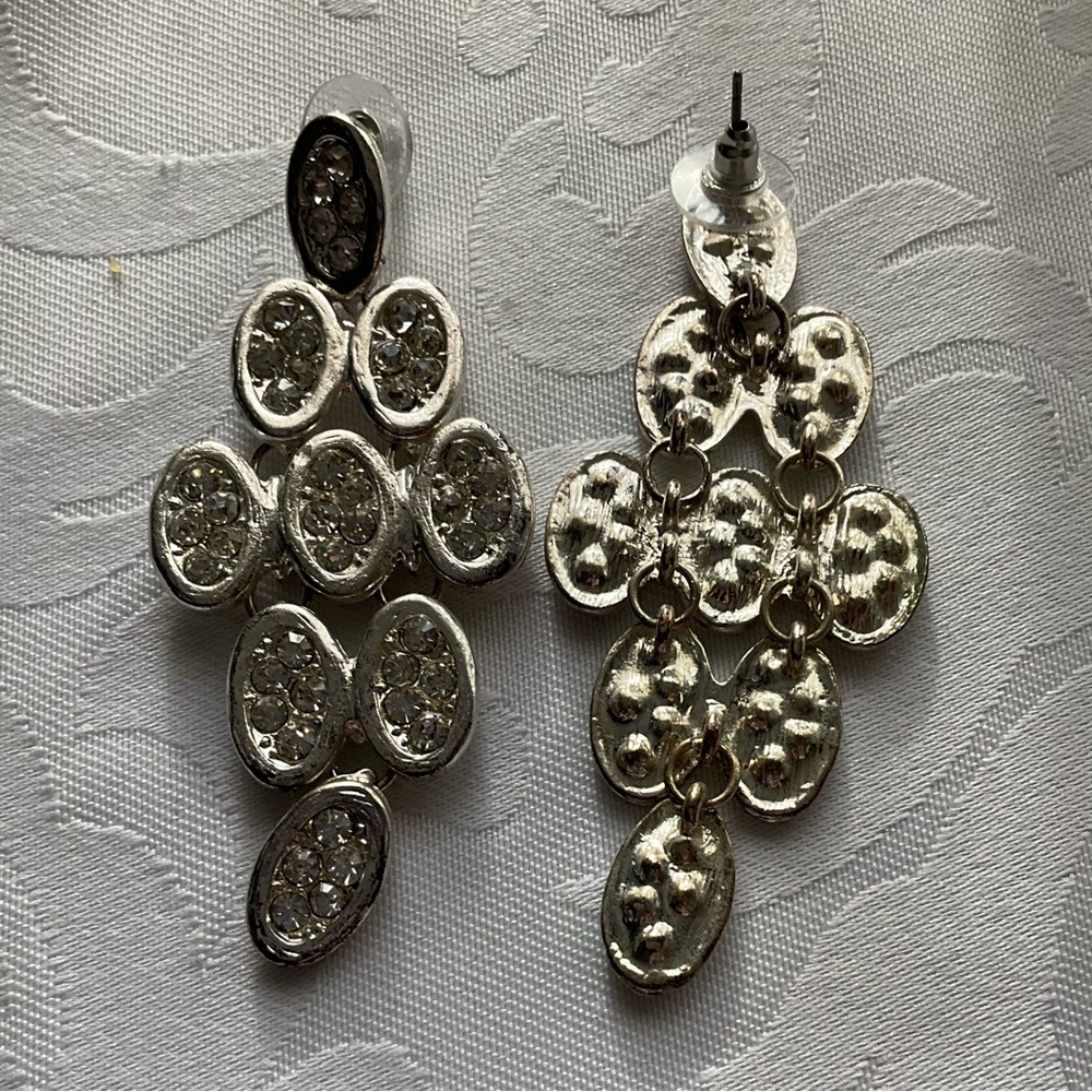 Silver Tone Crystal Drop Chandelier Earrings - Picture 4 of 6